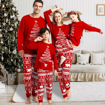 Family Matching Red Christmas Tree Suits Family Look Pajama Set