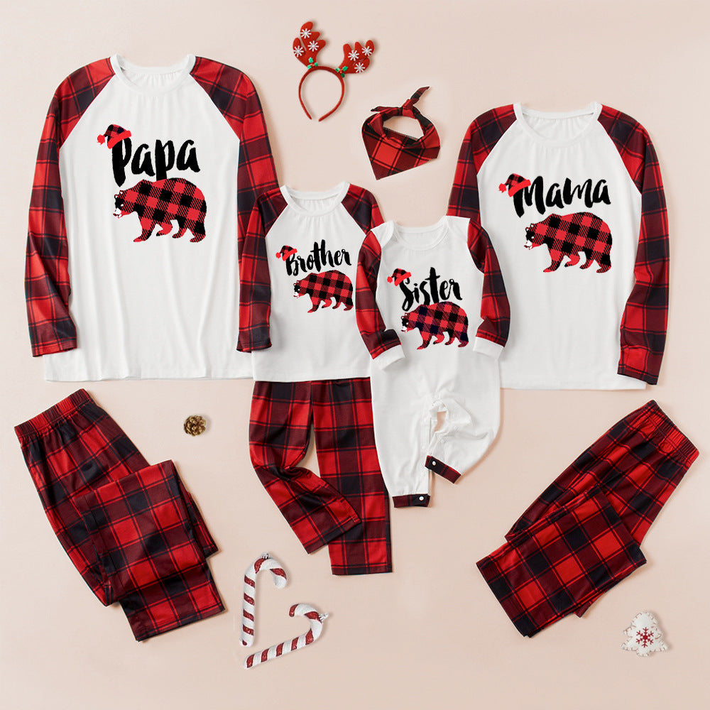 Black Red Print Merry Christmas Plaid Family Matching Pajamas Set