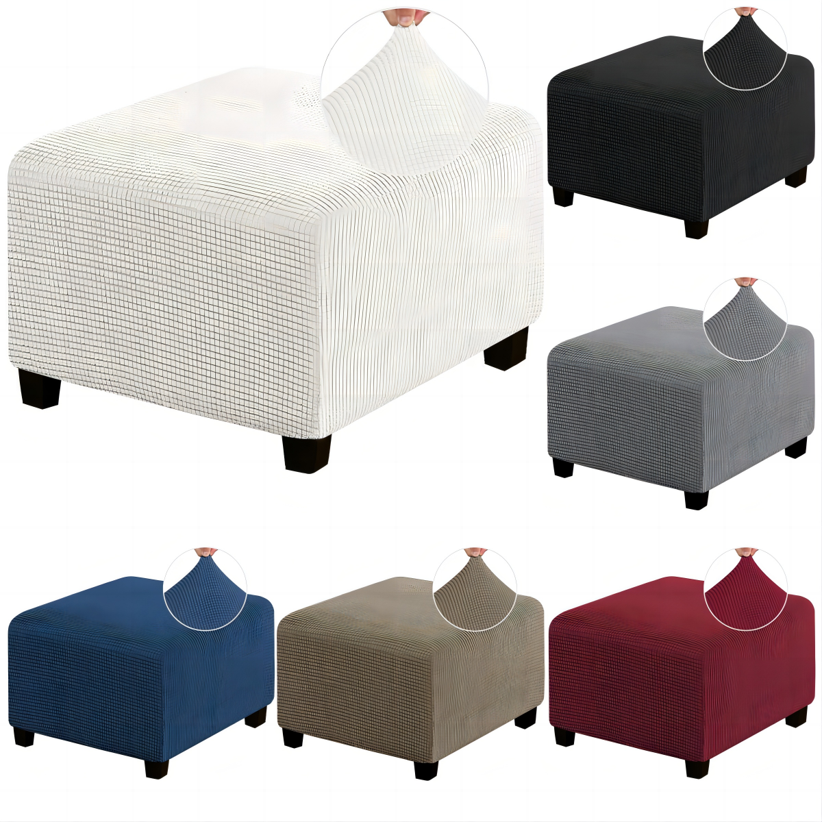 Stretch Ottoman Cover Ottoman Slipcovers Square for Living Room Foot