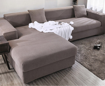 Plaid Fleece Solid Color Stretch L-Shape Sofa Cover