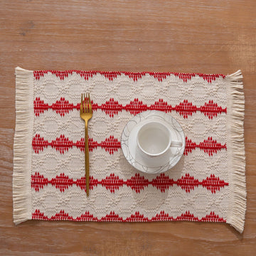 Christmas Cotton Linen Blend Table Placemats with Tassel