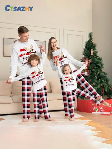 Family Christmas Pajamas White Pajama Set Plaid Loungewear
