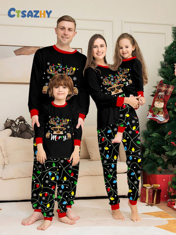 Sunglasses-Wearing Fawn Lantern Homewear Family Holiday Pajamas