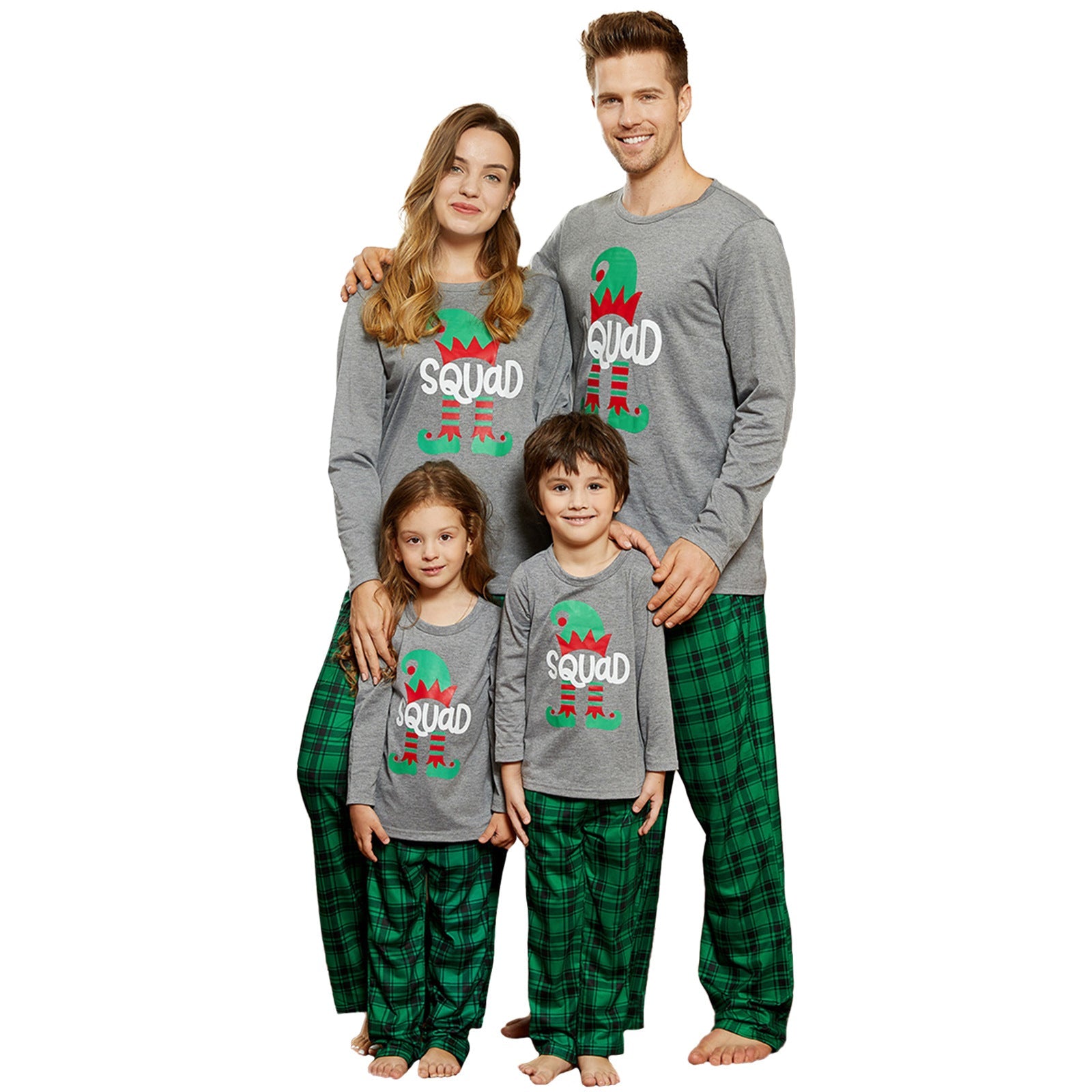 Christmas Pajamas Set Long Sleeve Top and Green Plaid Pant Family Matching Pjs