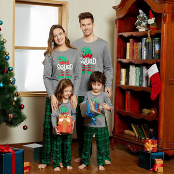 Christmas Pajamas Set Long Sleeve Top and Green Plaid Pant Family Matching Pjs