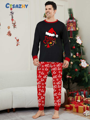 Family Christmas Pajamas Christmas Hat Print Matching Family Pajamas