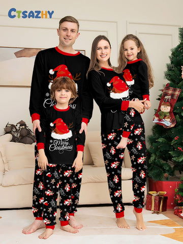 Family Christmas Pajamas Christmas Hat Print Loungewear Family Look