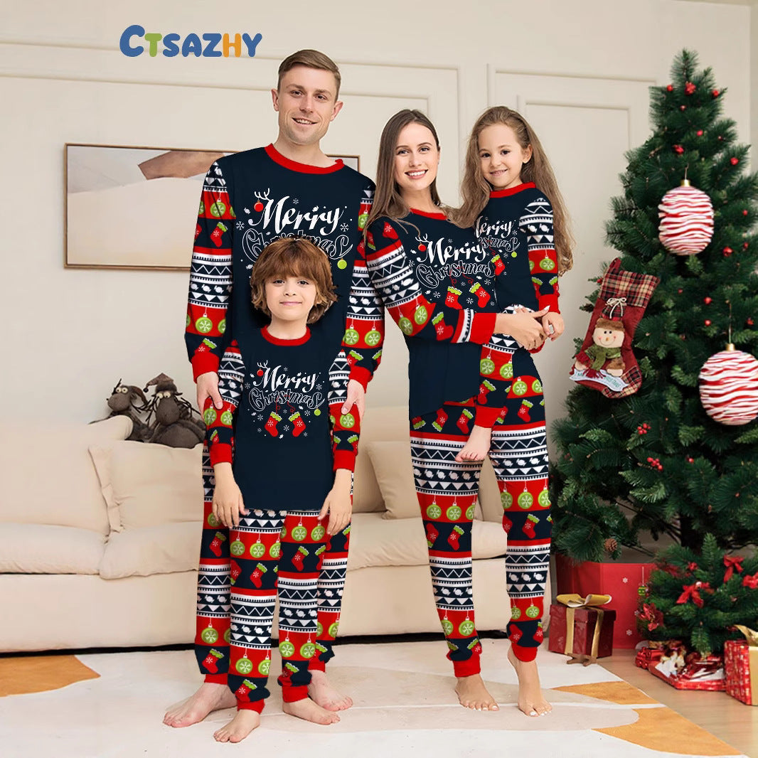 Family Christmas Pajamas Letter Christmas Stockings Print Set