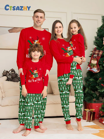 Family Christmas Pajamas Christmas Reindeer Letter Print Set