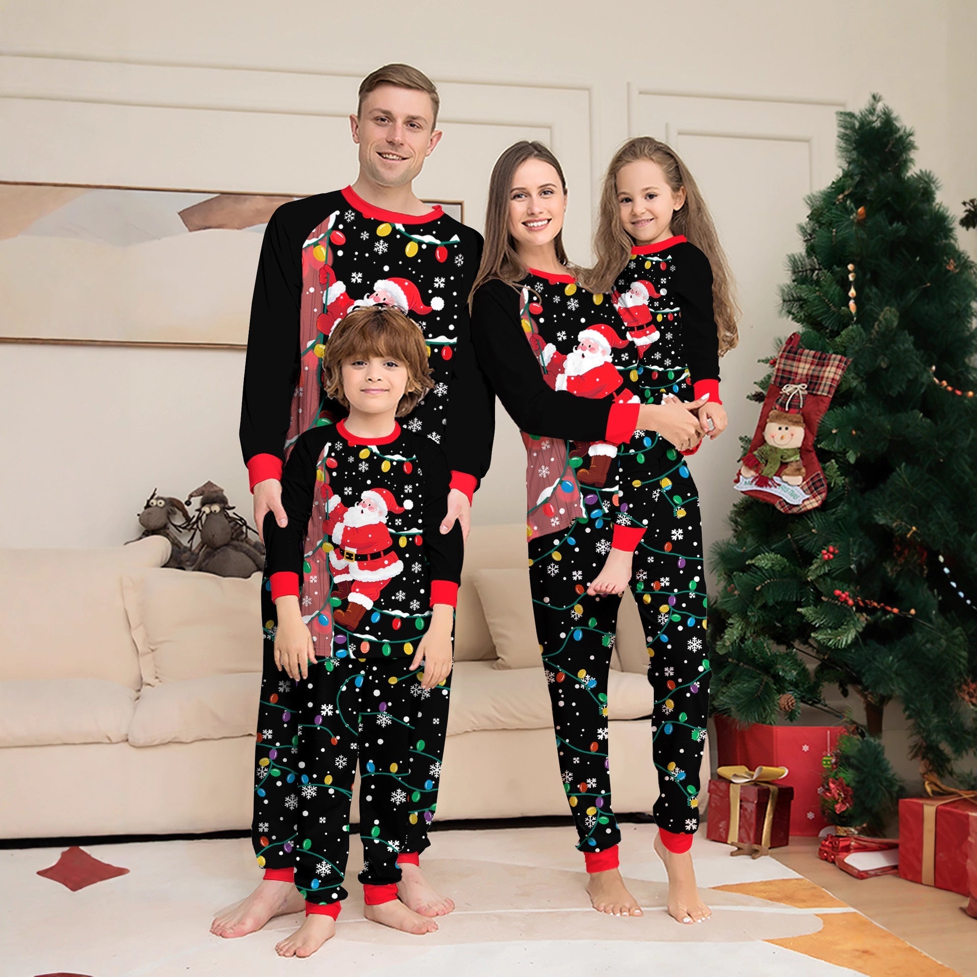 Santa Claus Light Print Christmas Pajamas Family Holiday Pajamas