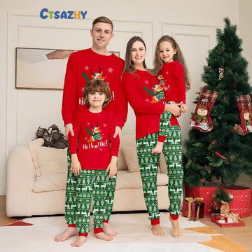 Family Christmas Pajamas Christmas Reindeer Letter Print Set