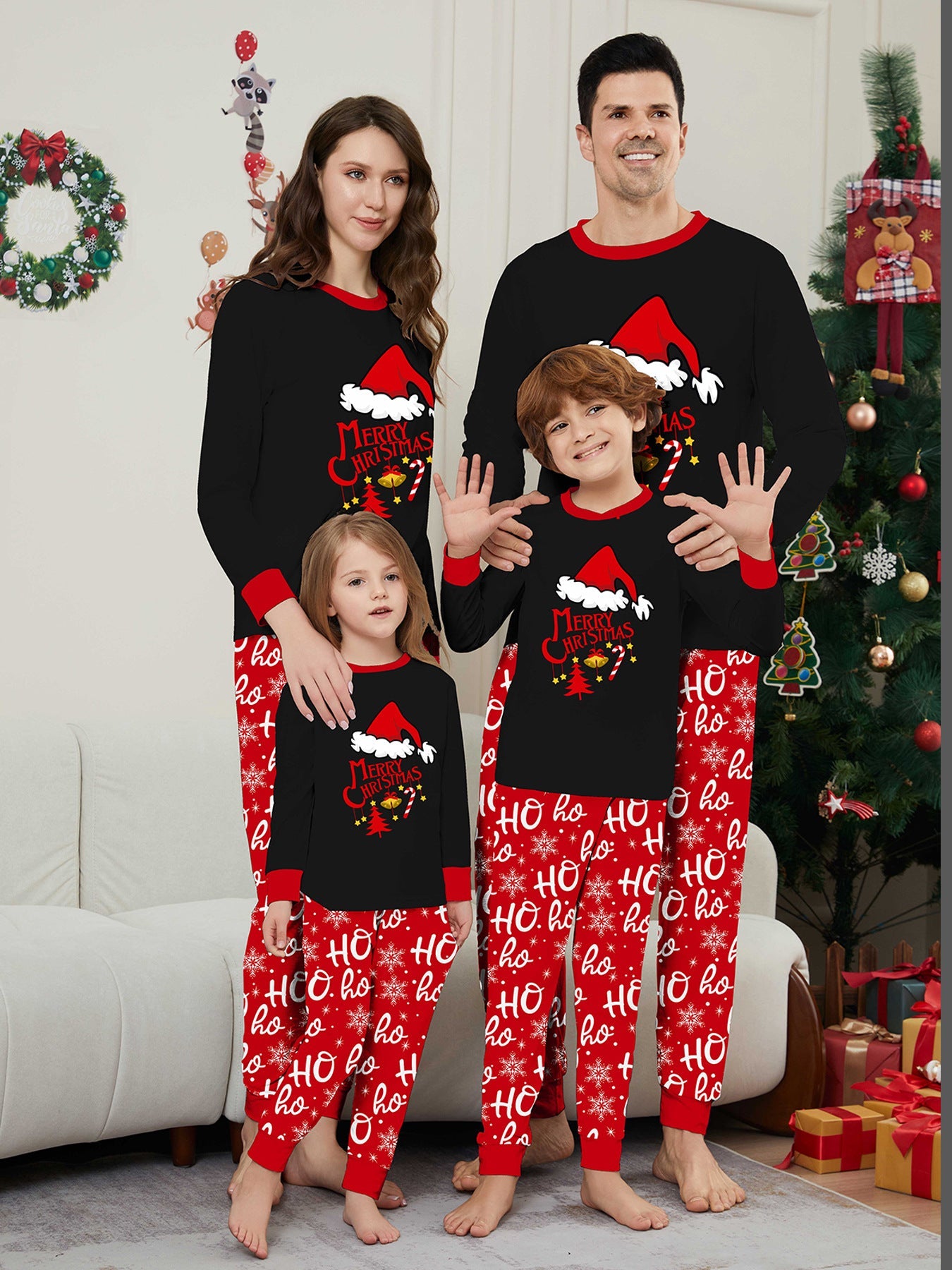 Family Christmas Pajamas Christmas Hat Print Matching Family Pajamas