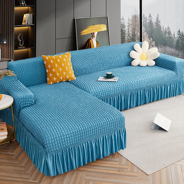 High Elastic L-shaped Sofa Cover with Skirt