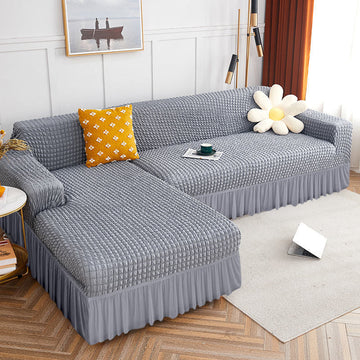 High Elastic L-shaped Sofa Cover with Skirt