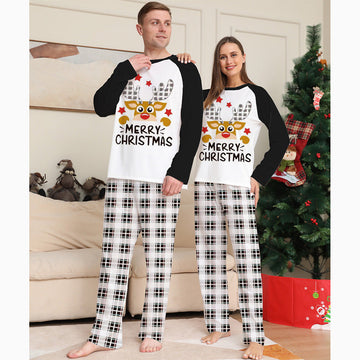 Christmas Deer Print Plaid Matching Family Pajamas