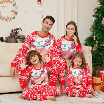 Family Matching Fawn Print Round Christmas Pajama Set