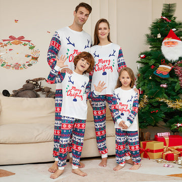 Christmas Pajama Set with Cartoon Alphabet Antler Printing