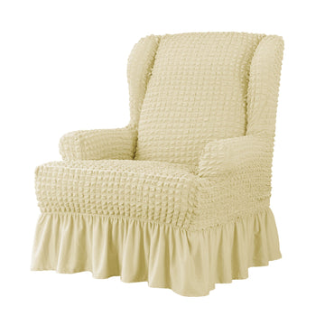 Elastic Wingback Armchair Cover with Skirt