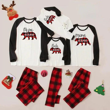 Family Matching Mama&Papa Bear Plaid Print Pajamas Sets