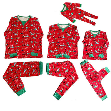 Family Matching Pattern Print Top & Plaid Pants Pajamas Sets