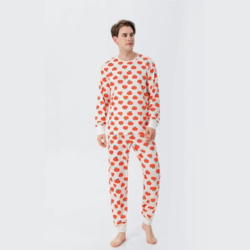 Family Matching Orange Pumpkin Christmas Pajamas Set