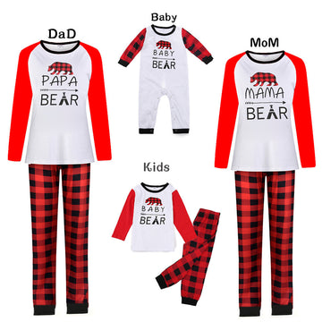 Family Matching Papa Bear & Mama Bear Red Plaid Pajamas Sets