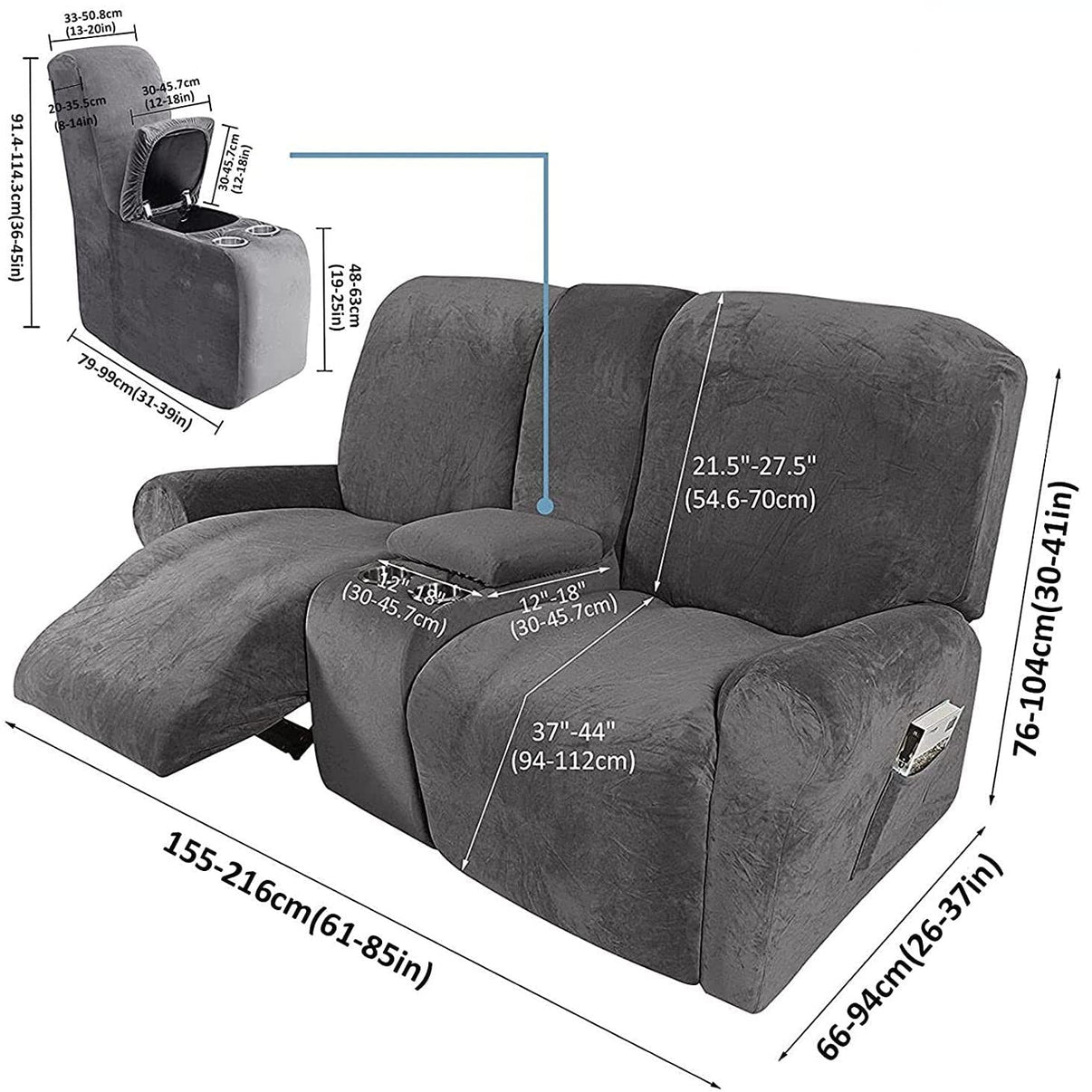 Recliner Loveseat Covers with Middle Console Velvet Loveseat Reclining
