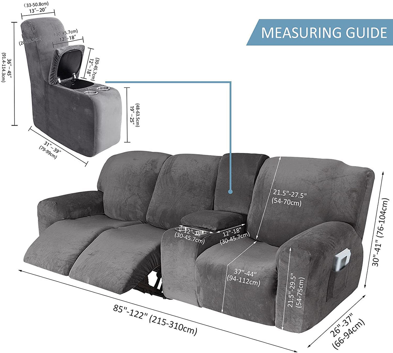 Recliner Loveseat Covers with Middle Console Velvet Loveseat Reclining