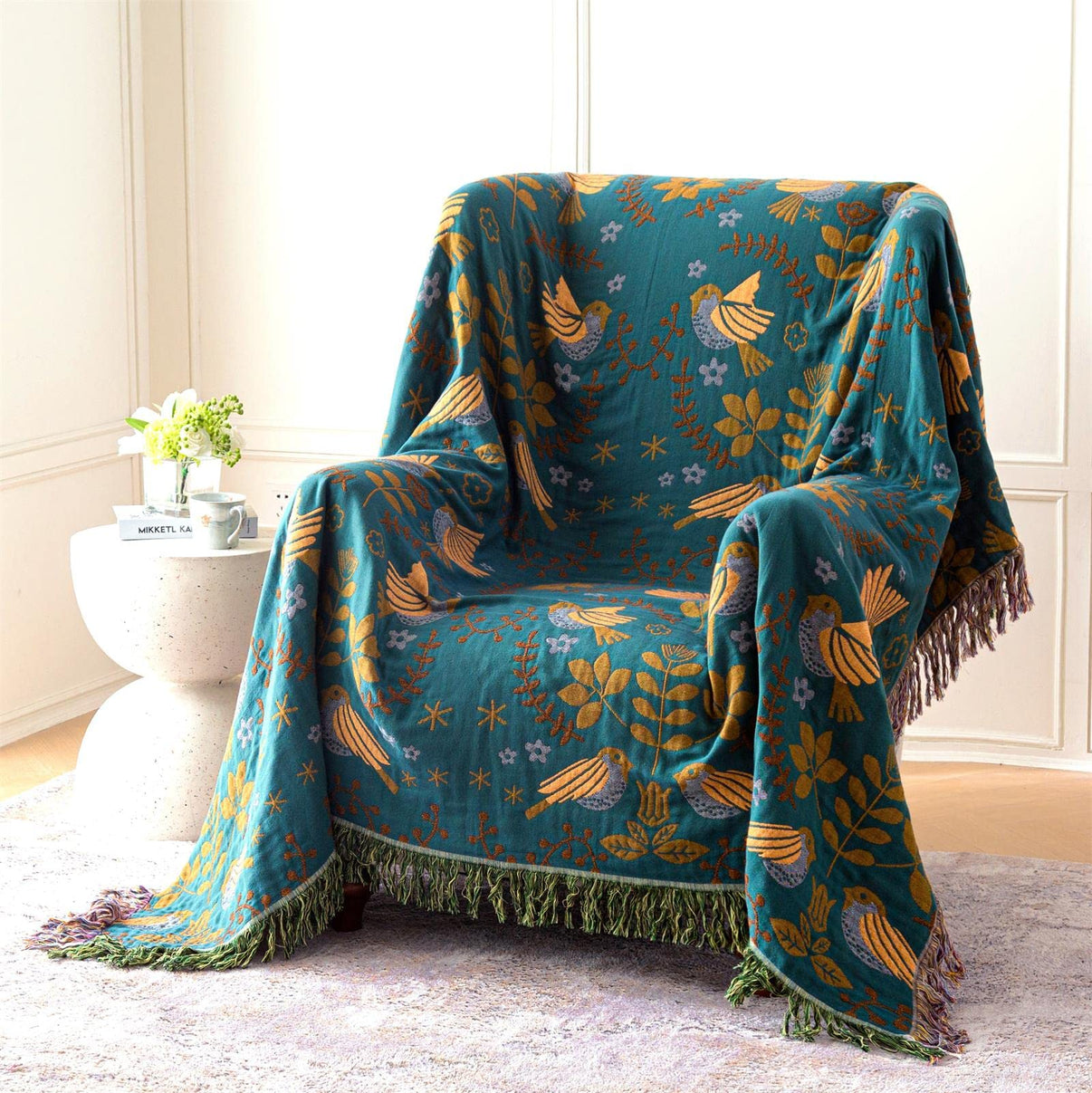 DoubleSided Boho Sofa Cover Throw Blanket Cuddly Blanket with Fringes