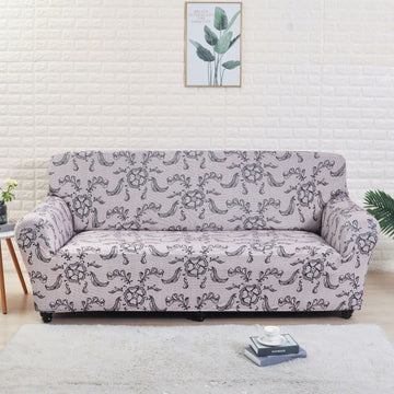 Elastic Printed Sofa Loveseat Slipcover White Leaf