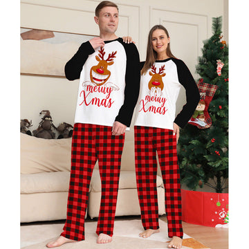 Deer Letter Lattice Printing Christmas Family Pajamas Set