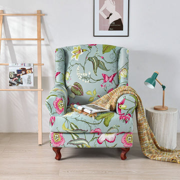 2 Pieces Stretch Pattern Wingback Chair Cover