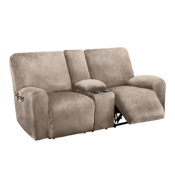 Soft Velvet Stretch Recliner Slipcover with Middle Console 8-Piece