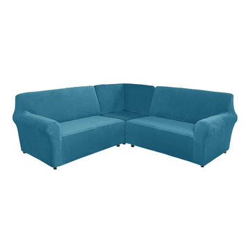 Thick Soft Velvet L-Shape Sectional Sofa Cover 3 Pieces