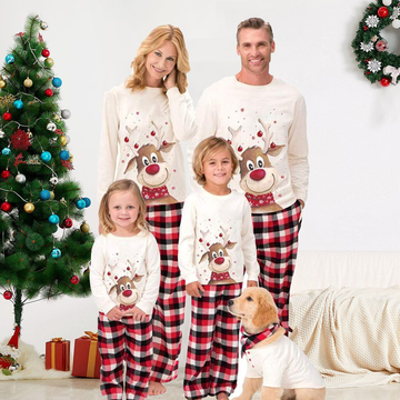 Family Matching Reindeer Plaid Cotton Pajamas Set