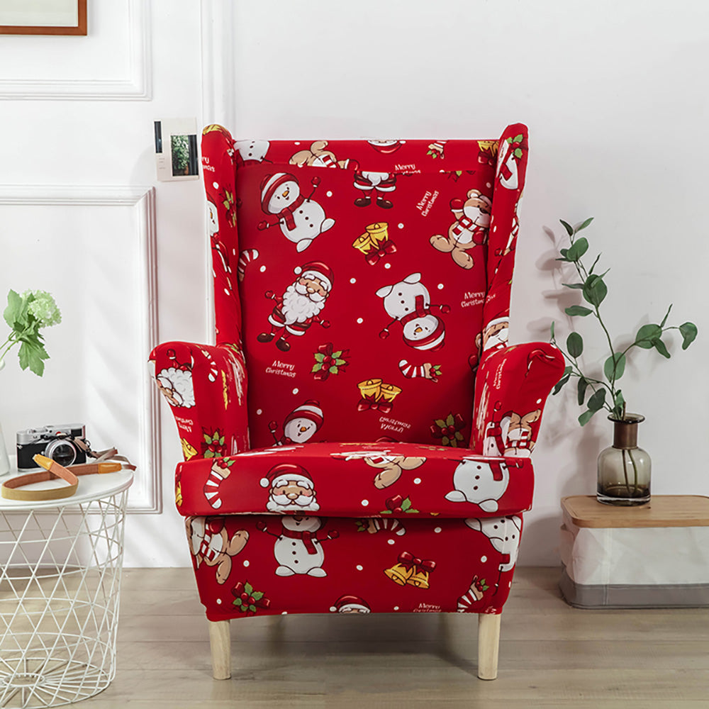 Spandex Print Stretch Wingback Chair Cover Christmas