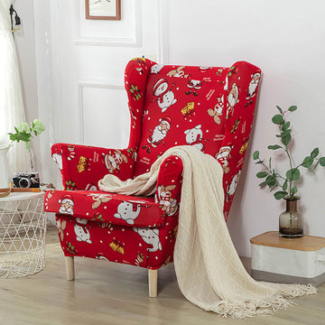 Spandex Print Stretch Wingback Chair Cover Christmas