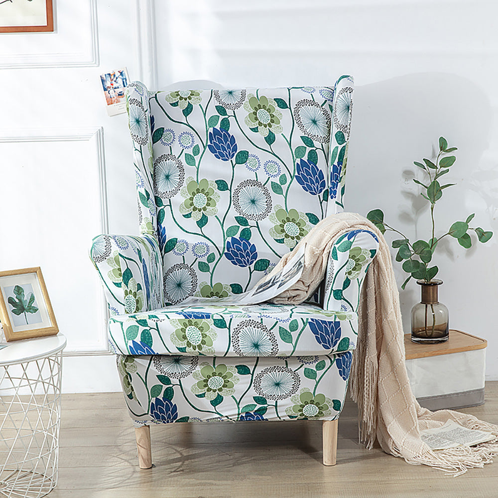 Spandex Print Stretch Wingback Chair Cover